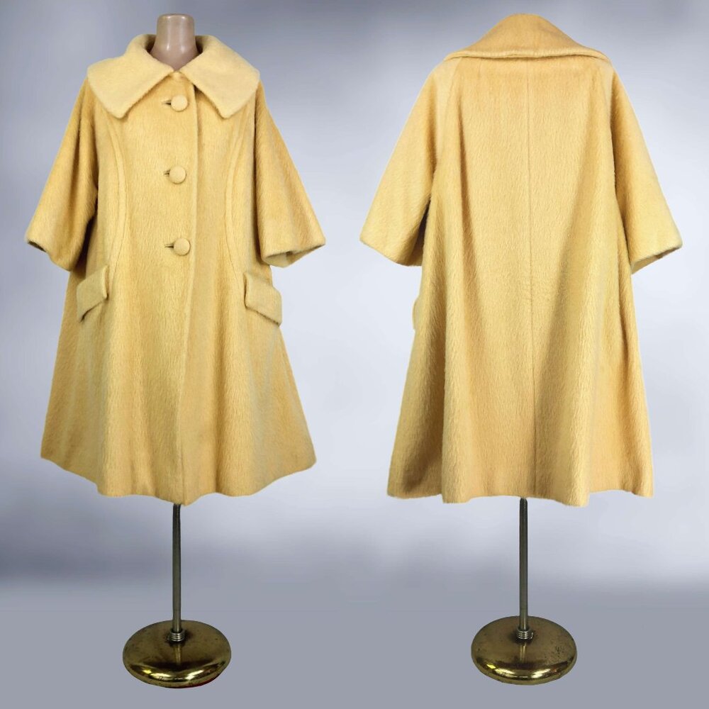 VINTAGE 60s Canary Yellow Mohair Swing Coat by Lilli Ann L/XL